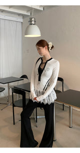 Block Lace Strap Long Sleeve Tee