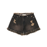 FRINGE DENIM SHORTS (BLACK)
