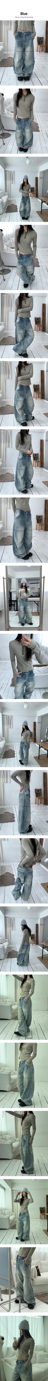 Slit wide denim pants