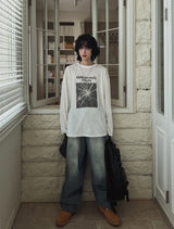 Drain embossed washed balloon denim pants