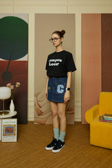 Sky Blue C Patch medium Blue Denim Mini Skirt [For women]