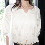 Podot Heart Punching Half-Sleeved Knit Cardigan