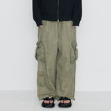 Washing Cotton Cargo Banding Pants Vintage Khaki