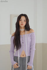Pearl Burton Shirring V-neck Long Sleeve T-shirt