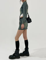 Beto Washing Cut Crop Denim Set Jacket