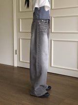 Watton back cut washed gray long wide denim pants