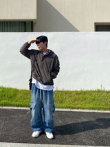 Washing diagonal balloon cargo denim pants 2C