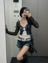 Tease See-Through Wrinkle Crop Cardigan