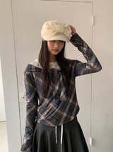 シッソンチェックスカーフオフショルダーロングスリーブTシャツ