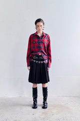 シルバーボタンチェックシャツ RED