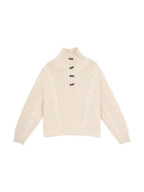 high-neck button bold ribbed loose fit knitwear
