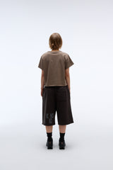 EEERRR Heart lace artwork semi-crop T-shirt (Mocha)