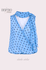 Blue Dot Scarf Sleeveless Blouse