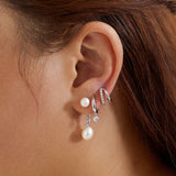 Natural Freshwater Pearl Stud 925 Silver +Rhodium plating Ear Jacket / Earring E058-06H