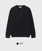 Look & P ヘンリーネックボタンケーブルオーバーフィットニット