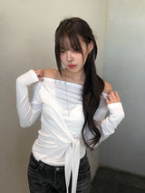 Kojin Studded Wrap Tie Off-Shoulder T-Shirt