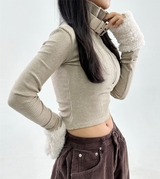 (Y2K/UNIQUE + HIP🧸🤎) FUR POINT BELT POINT HALF-ZIP WARMER
