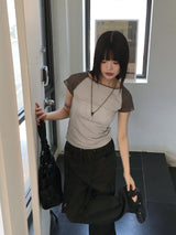 Zver Nagrang color combination see-through short sleeve t-shirt