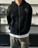 CN leopard patch hooded zip-up
