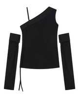 デタッチャブルスリーブワンショルダートップ _ BLACK