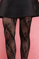 vintage flower lace tights (black)