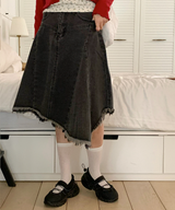 Nairo Unbalance Denim Surgery Midi Skirt