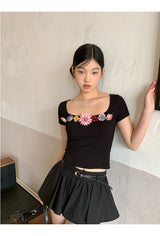 Real Flower Black Short Sleeve Tee