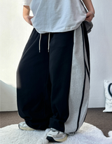SILVER🩶🤍TWO LINE TRACK BALLOON WIDE PANTS 🖤🩶2COLOR