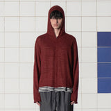 ARGYLE ELBOW KNIT ZIP-UP HOODIE / BURGUNDY