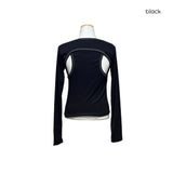 (3color) Back Curve Panel Stitch Crop Long Sleeve Tee