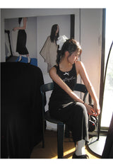 Black mini sleeveless long dress