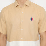 MON AKITA - Ito Men Short Sleeve Shirt Beige White