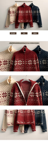 Erin High Neck Nordic Cropped Knitwear Zip-Up