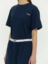 (Unisex) エッセンシャルストレッチフィットハーフスリーブパジャマセット　ネイビー