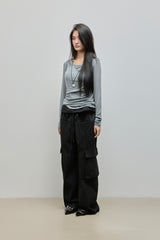 Shirring Layered Tee_Grey