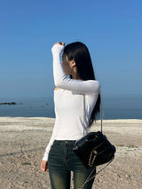 Unbuttoned off-shoulder halter strap long sleeve T-shirt (3 colors)