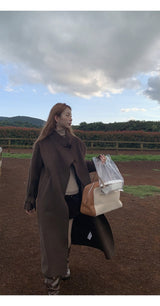 ダークブラウンウールハンドメイドロングコート