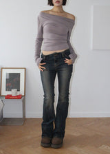CURVED SLIM BOOTS CUT DENIM