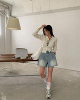 [BELLIDE MADE] Vivid, collar neck rib knit cardigan