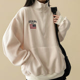American Flag Coloring Fleece Semi-Zipup Anorak Sweatshirt