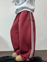 FLEECE❤TRACK LINE 3 LINE LONG PANTS ❤🖤🤍💙🩶5COLOR