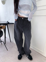 BLACK STRIPE WASHING DENIM PANTS