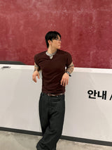 No.1810 slit waffle slim half T (5color)