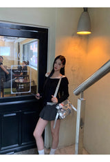 チャコールAラインプリーツミニパンツスカート