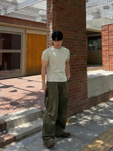 Washed buckle cargo pants