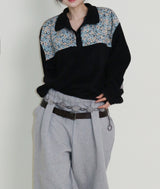 Femme Flower Pattern Quilted Fleece Long Sleeve T-Shirt (Button Detail)