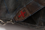 SIGNATURE FLOCKED DENIM WASHED DESTROYED TOTE MESSENGER BAG