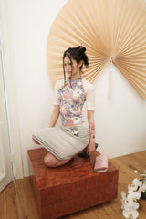 [香] Qipao Floral Top (Brown)