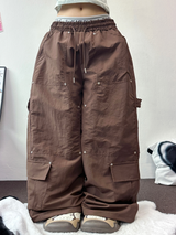 DOWN CARGO RIVET NYLON LONG PANTS 🖤🤎🩶3COLOR