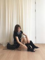 Open toe suede buckle boots